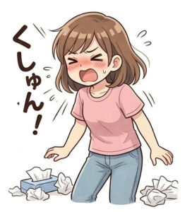 花粉症でくしゃみをする女性